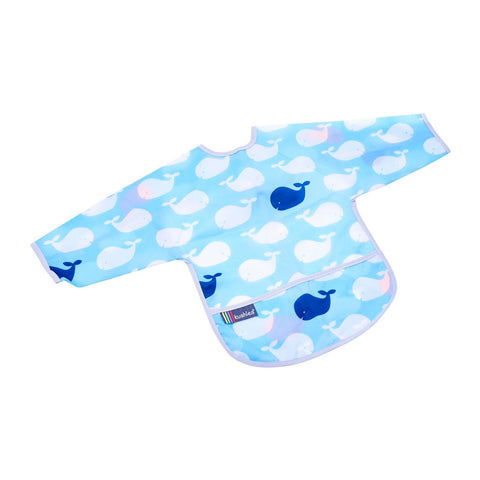 Kushies Blue Whales Clean Bib with Sleeves
