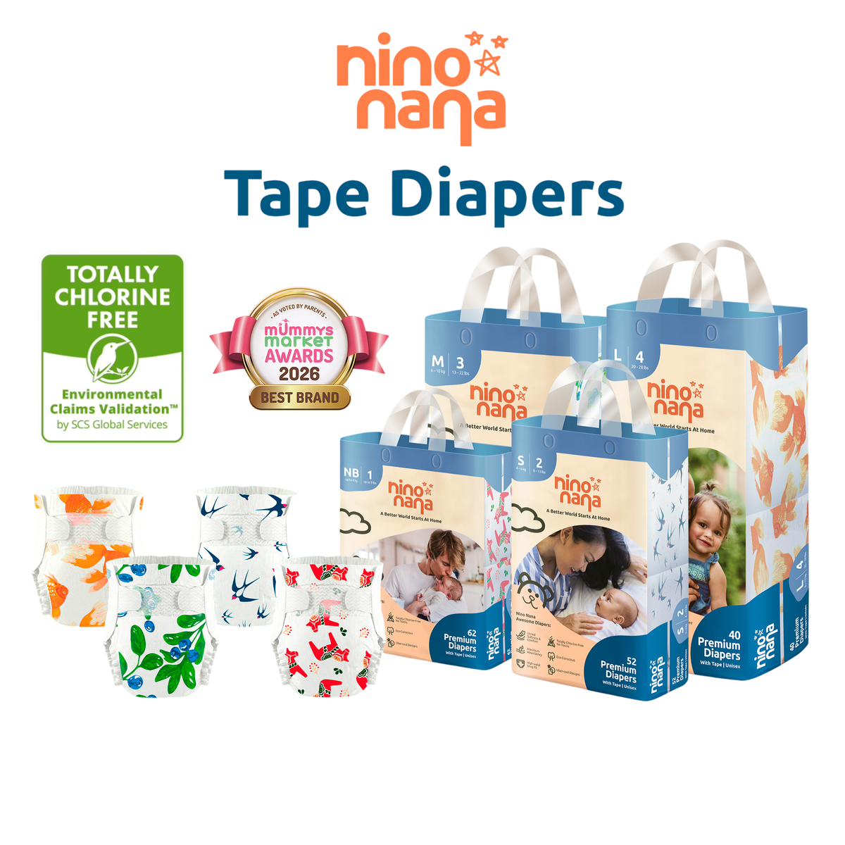 Nino Nana Tape Diapers (New)