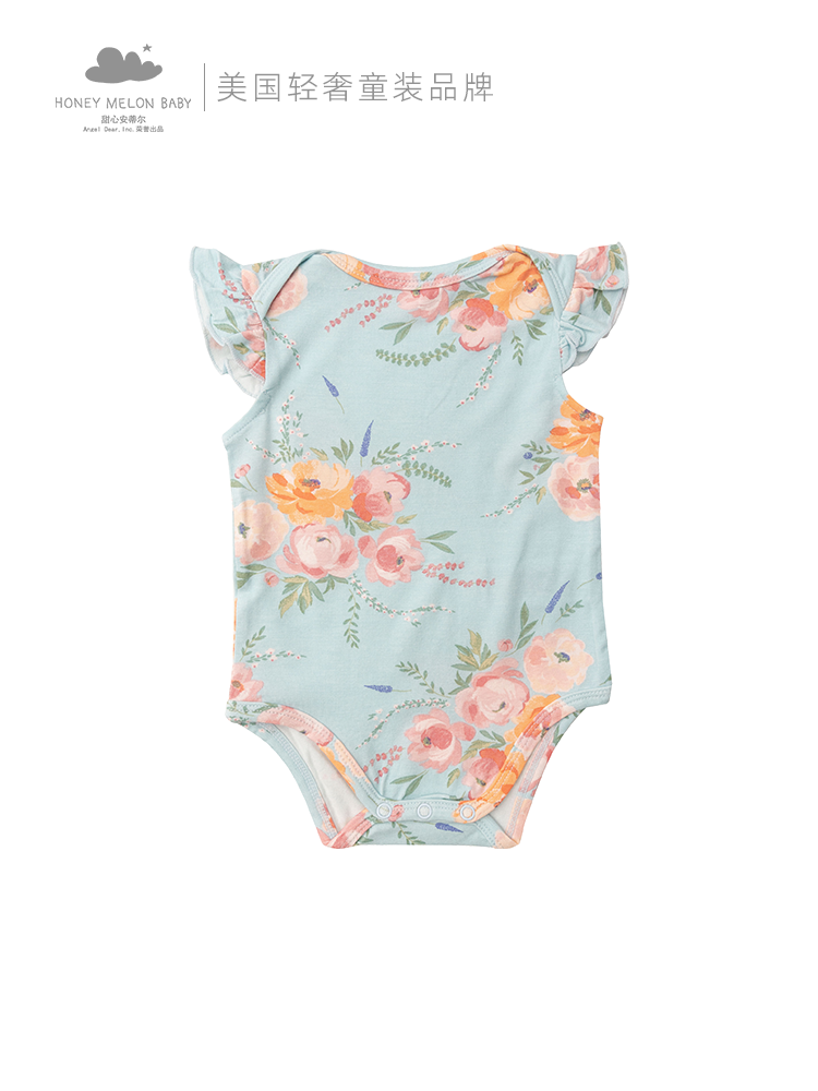 Angel Dear Peonies Girl Ruffle Bodysuit (Blue)