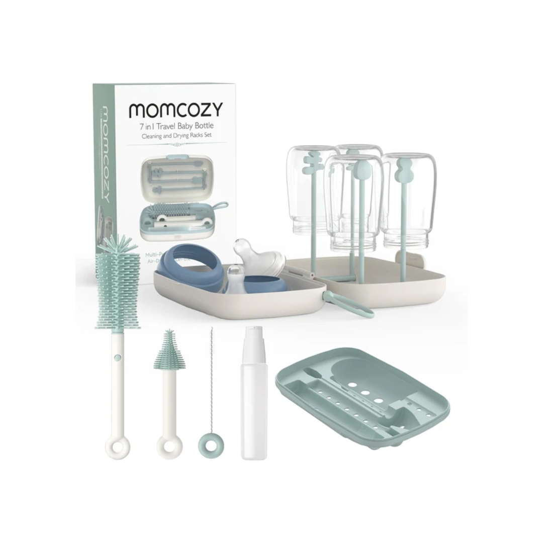 Momcozy 7-in-1 Travel Baby Bottle Cleaning  +Drying Rack Set