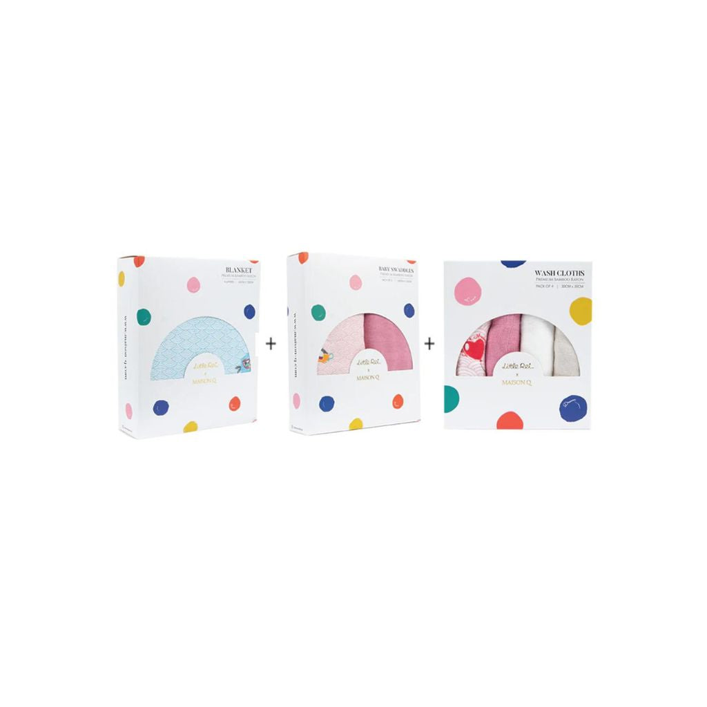 Little Rei x Maison Q Blanket, Swaddle & Wash Cloth Bundle