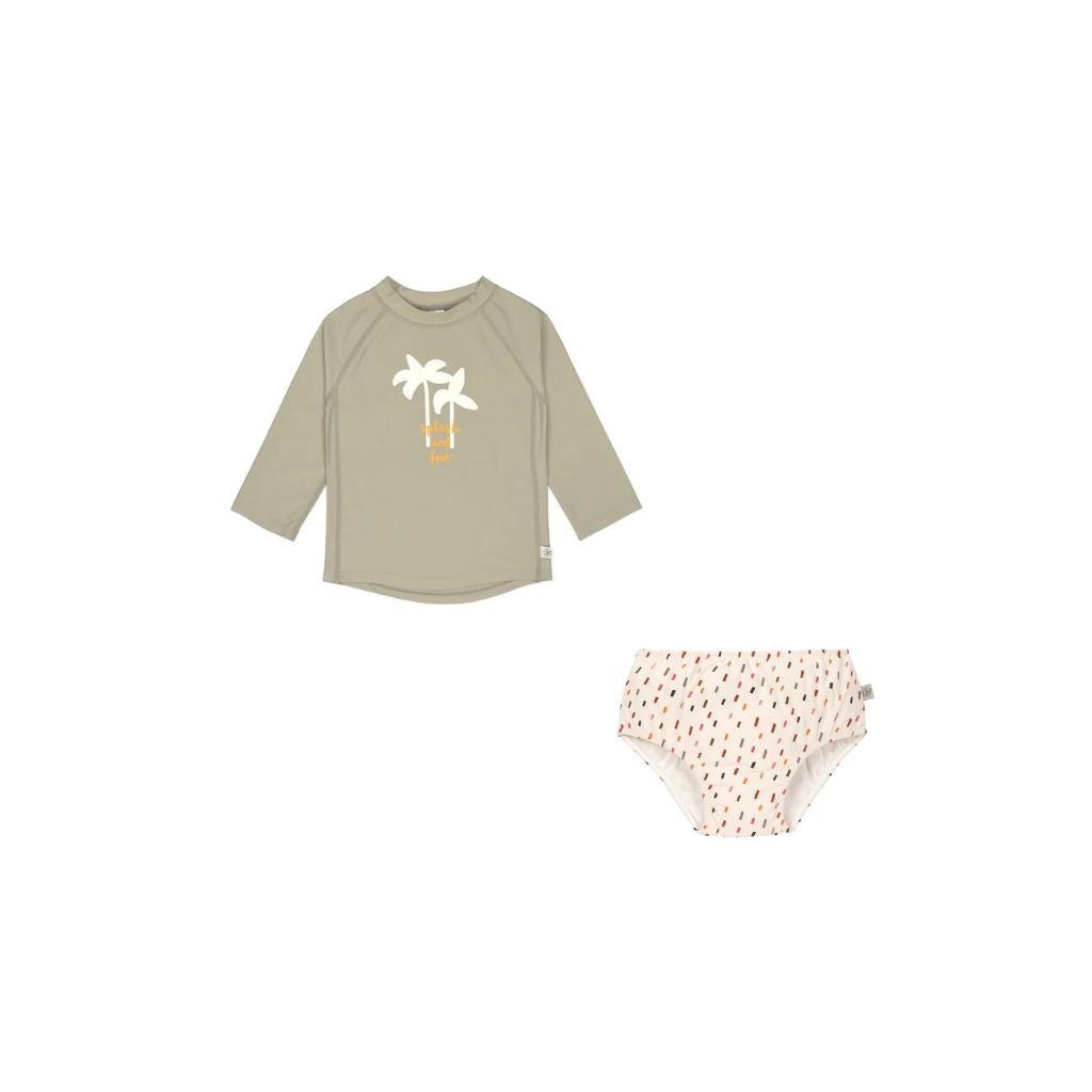 Lassig Girls Long Sleeve Rashguard, Olive Palm + Swim Diaper