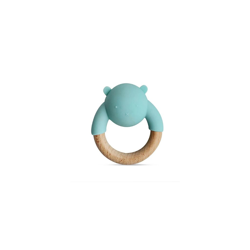 Kushies Little Rawr Silicone and Wood Rattle Ring