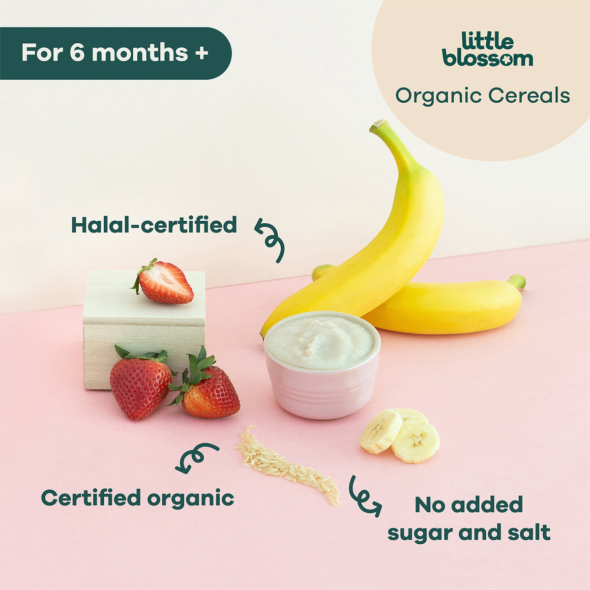 Little Blossom Organic Brown Rice Cereal | Banana & Strawberry