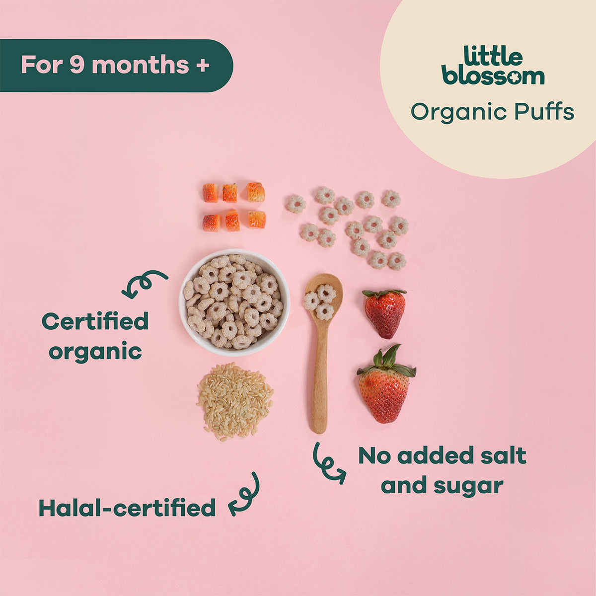 Litttle Blossom Organic Brown Rice Puffs | Strawberry