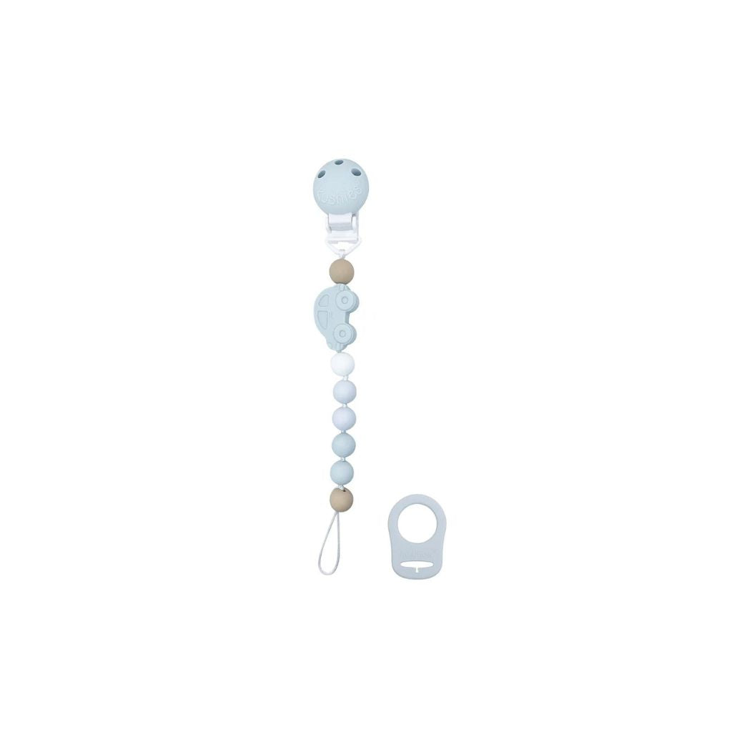 Kushies Silibeads Pacifier Clip - Blue Car