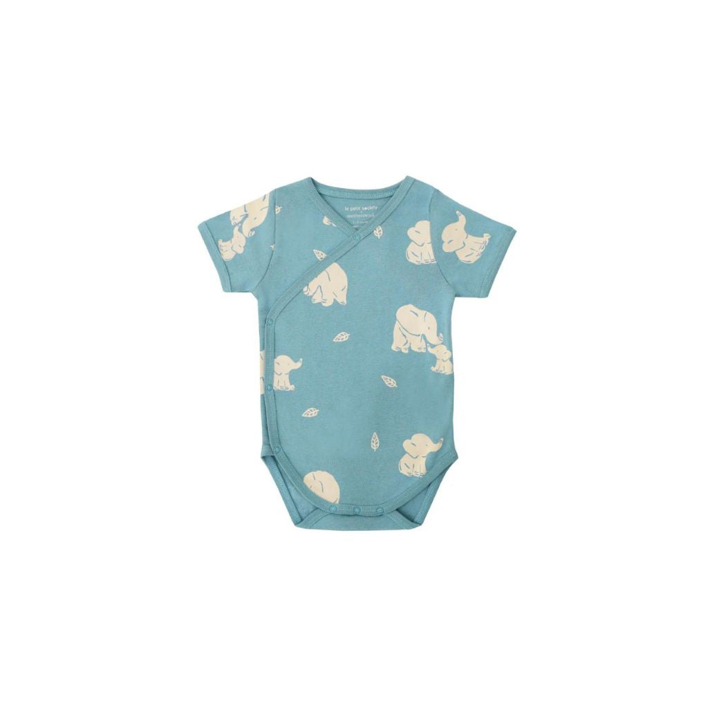 Motherswork x Le Petit Society Baby Organic Kimono Romper in Elephant Print