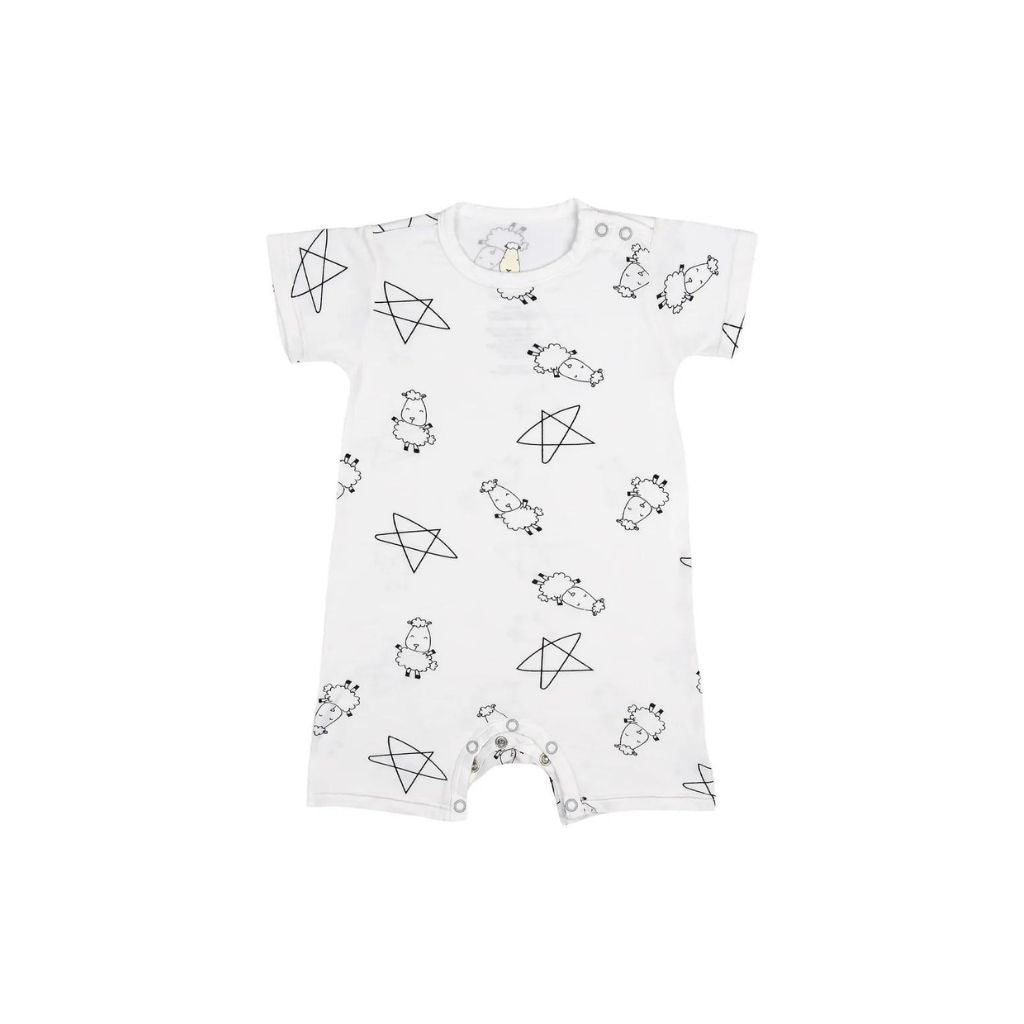 Baa Baa Sheepz Romper Short Sleeve Cute Big Star & Sheepz - White