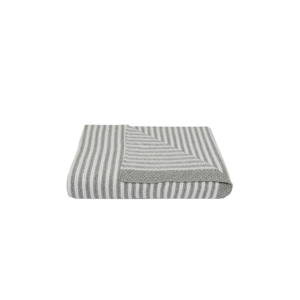 Living Textiles 100% Cotton Knit Stripe Blanket - Grey/white