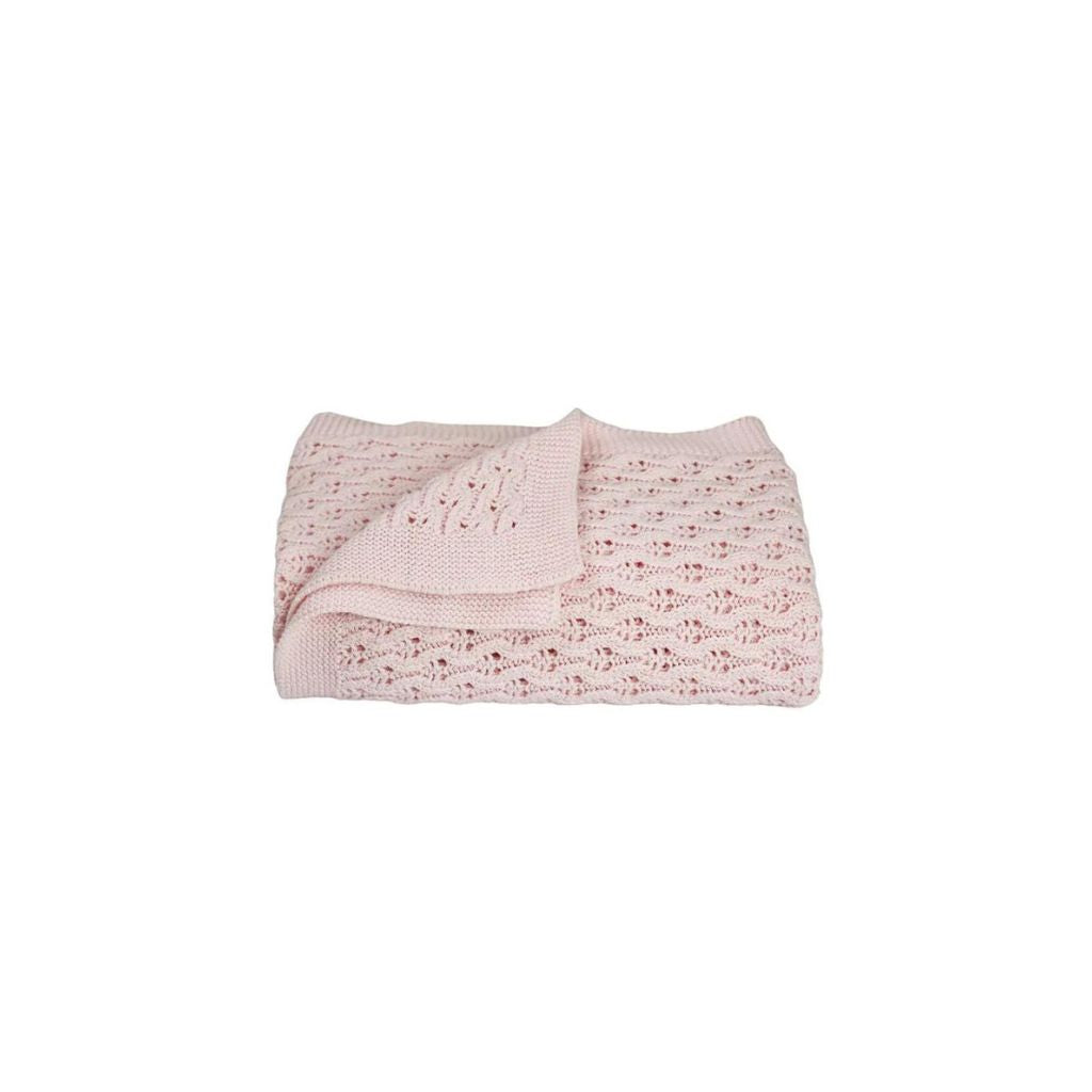 Living Textiles 100% Cotton Lattice Knit Baby Blanket - Blush Pink