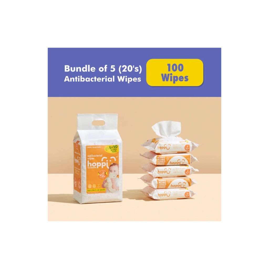 Hoppi Baby Antibacterial Wipes [Bundle of 5] (5x20 Wipes)