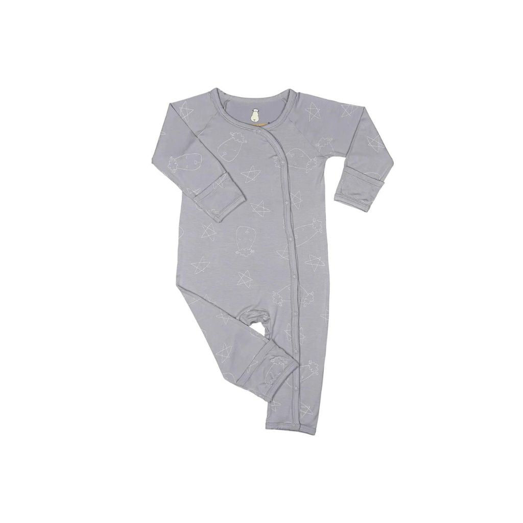 Baa Baa Sheepz Romper Side Snap Cute Big Star & Head - Grey