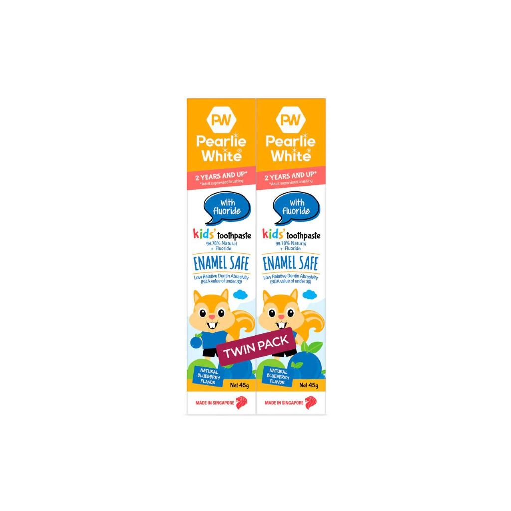 Pearlie White Enamel Safe Kids' Toothpaste with Flouride - Blueberry 45gm (Buy 1 Get 1 Free)