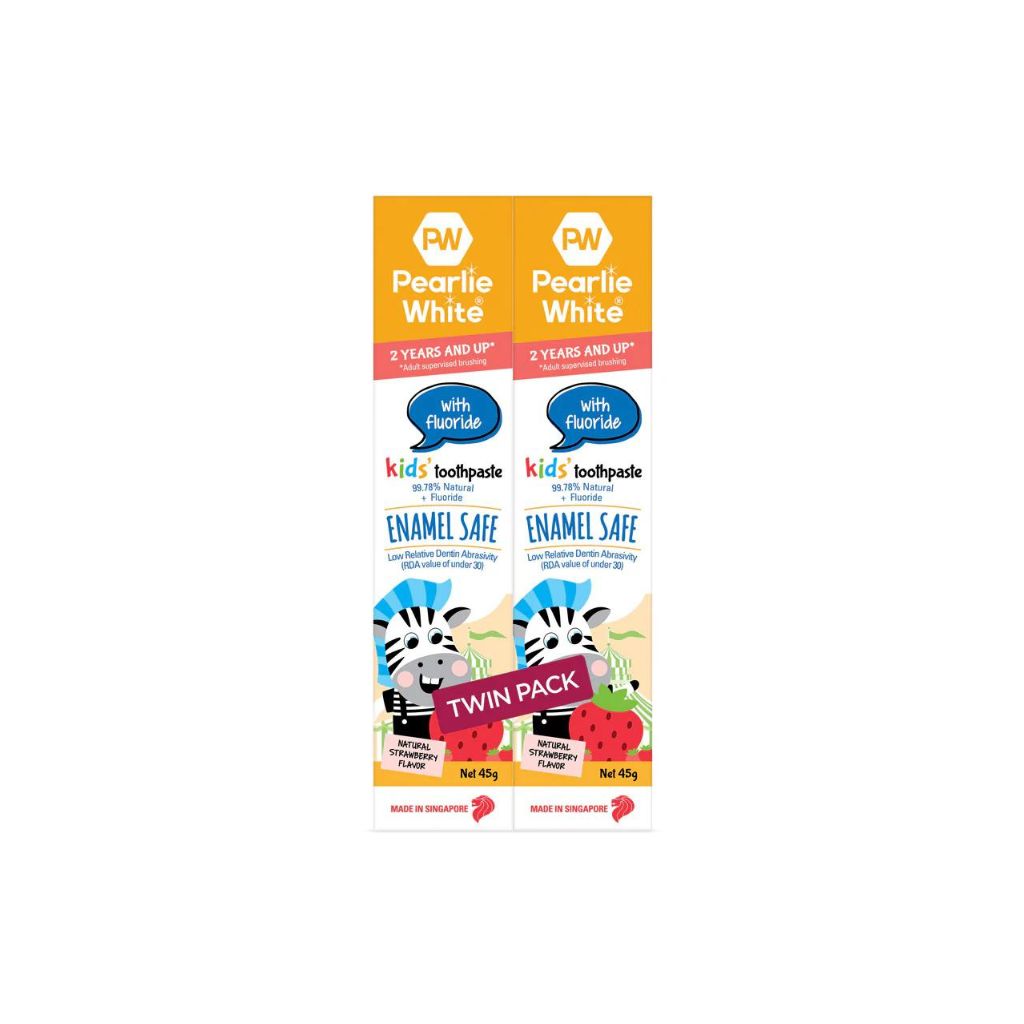 Pearlie White Enamel Safe Kids' Toothpaste with Flouride - Strawberry 45gm (Buy 1 Get 1 Free)