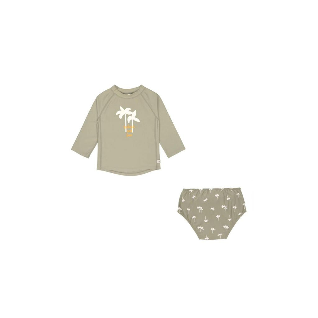 Lassig Boys Long Sleeve Rashguard, Olive Palm + Swim Diaper