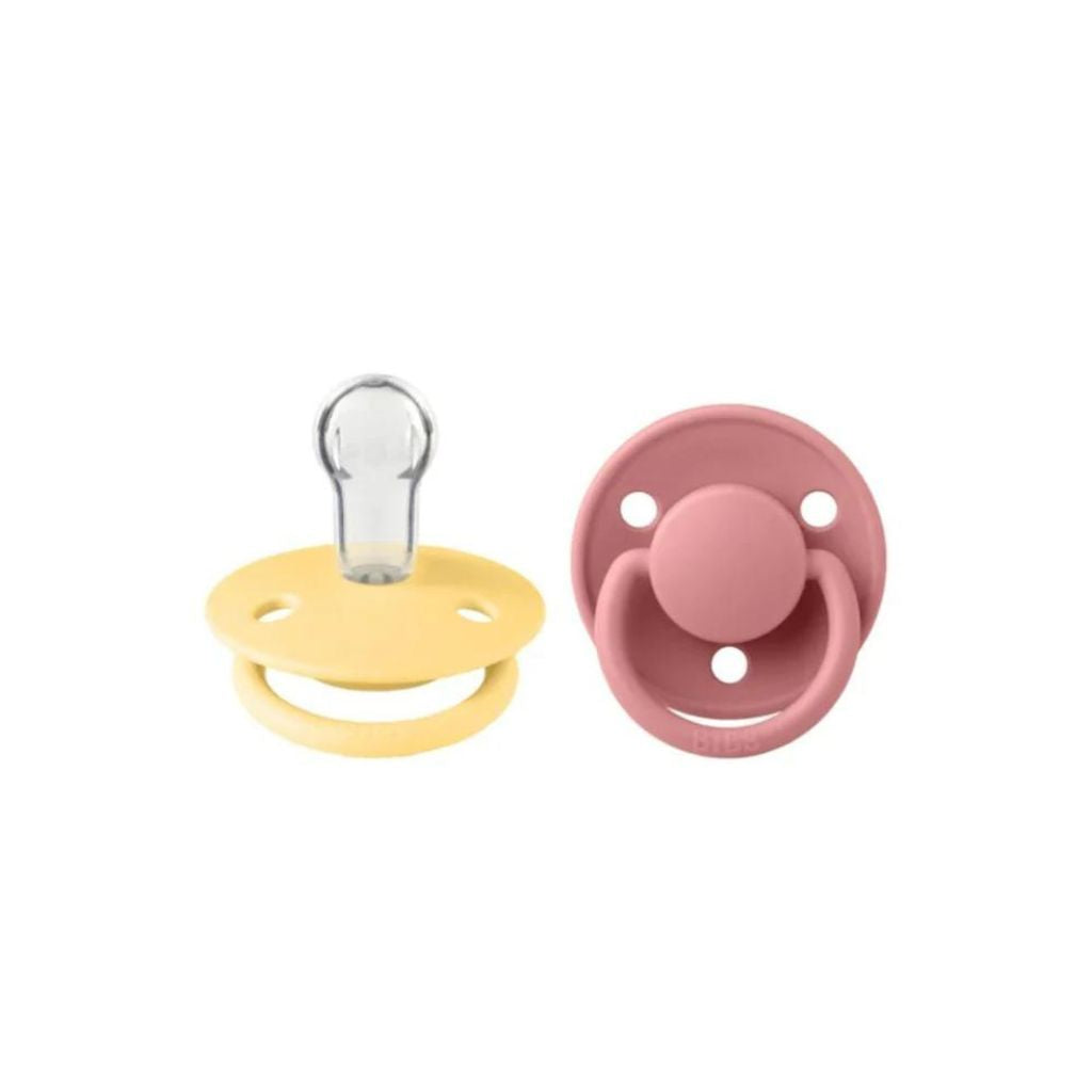 BIBS De Lux Silicone Pacifier  Twin Pack - 0-3 years Pale Butter / Dusty Pink