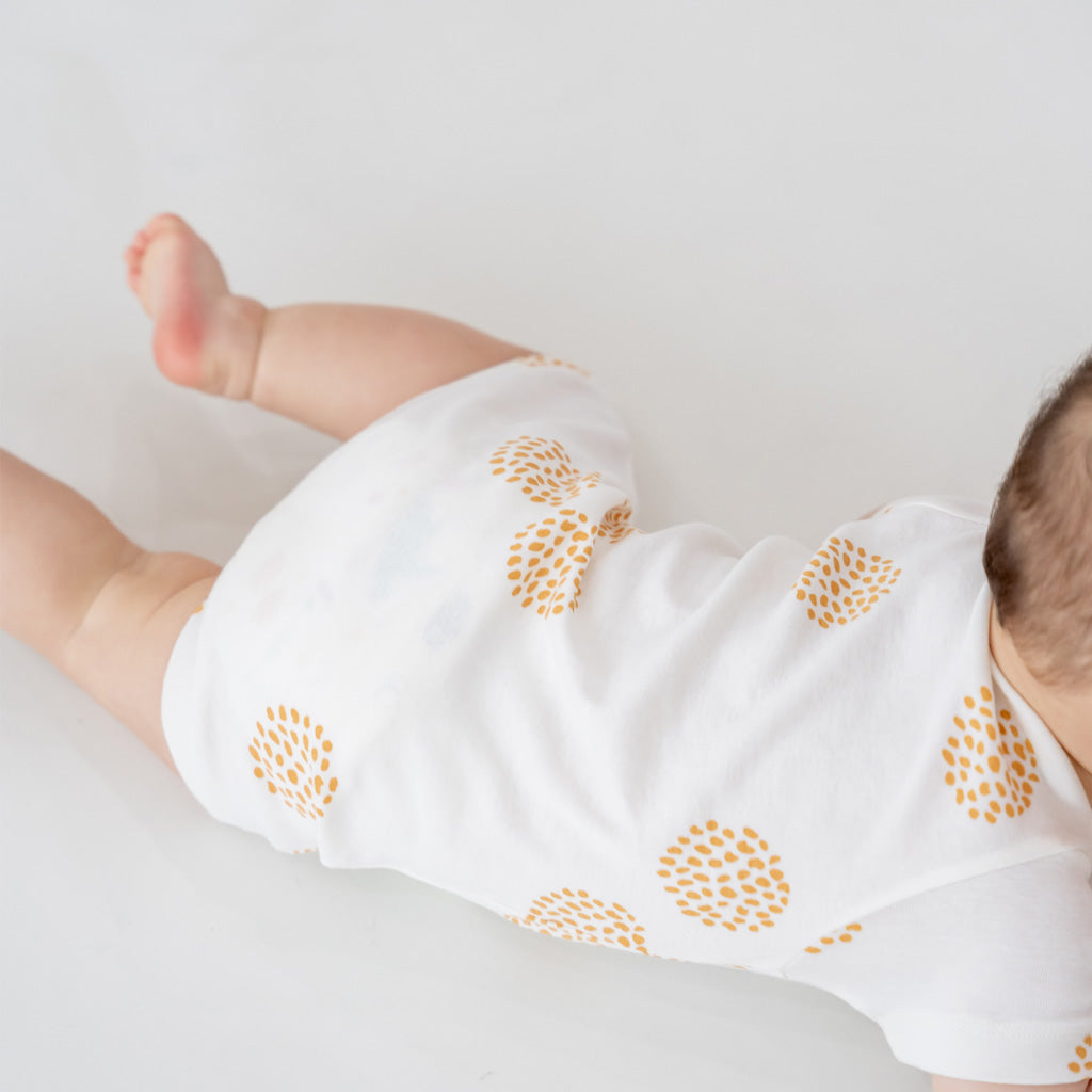 Motherswork x Le Petit Society Baby Organic Short Sleeve Romper in Dandelion Print