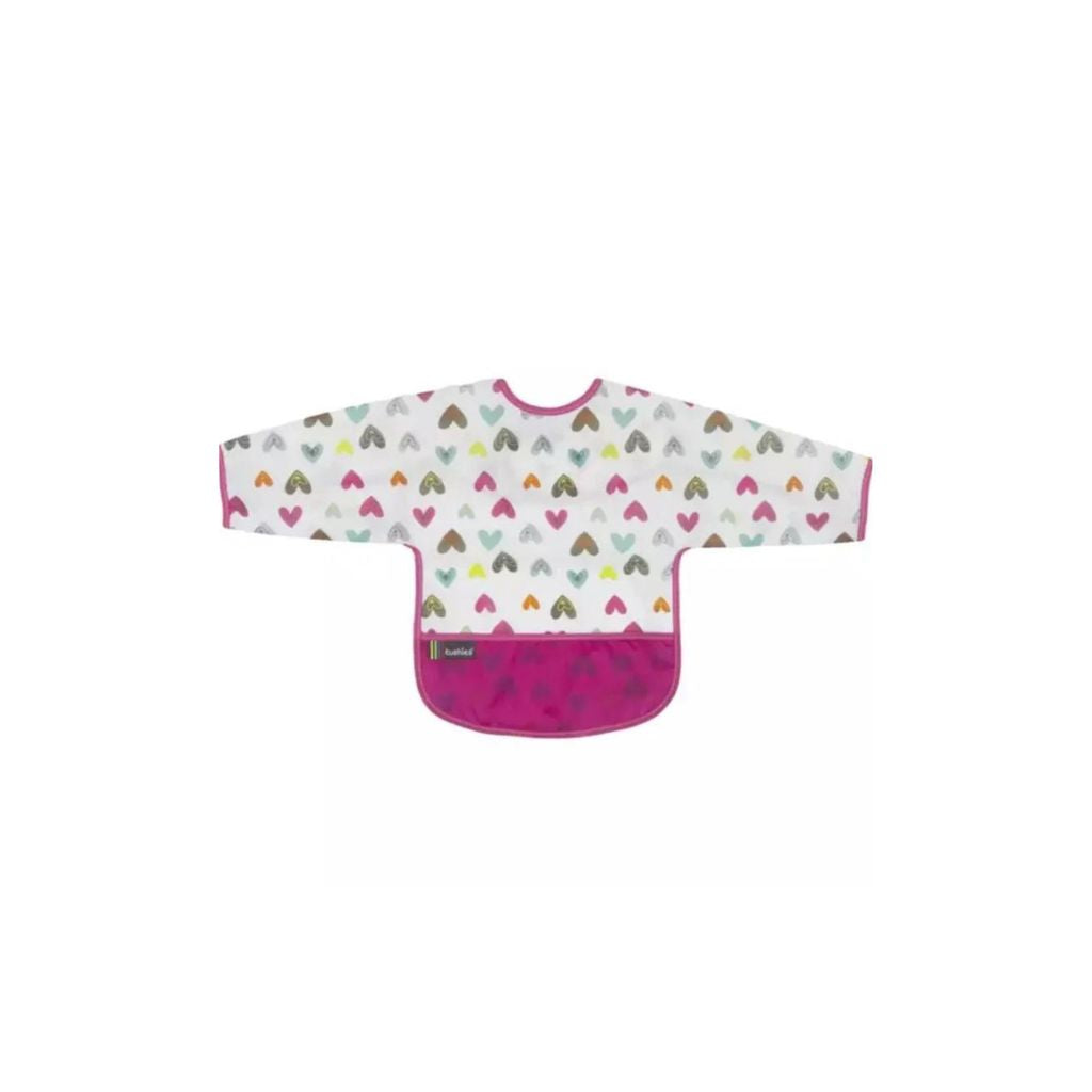 Kushies Waterproof  Clean Bib with Sleeves White Doodle Hearts