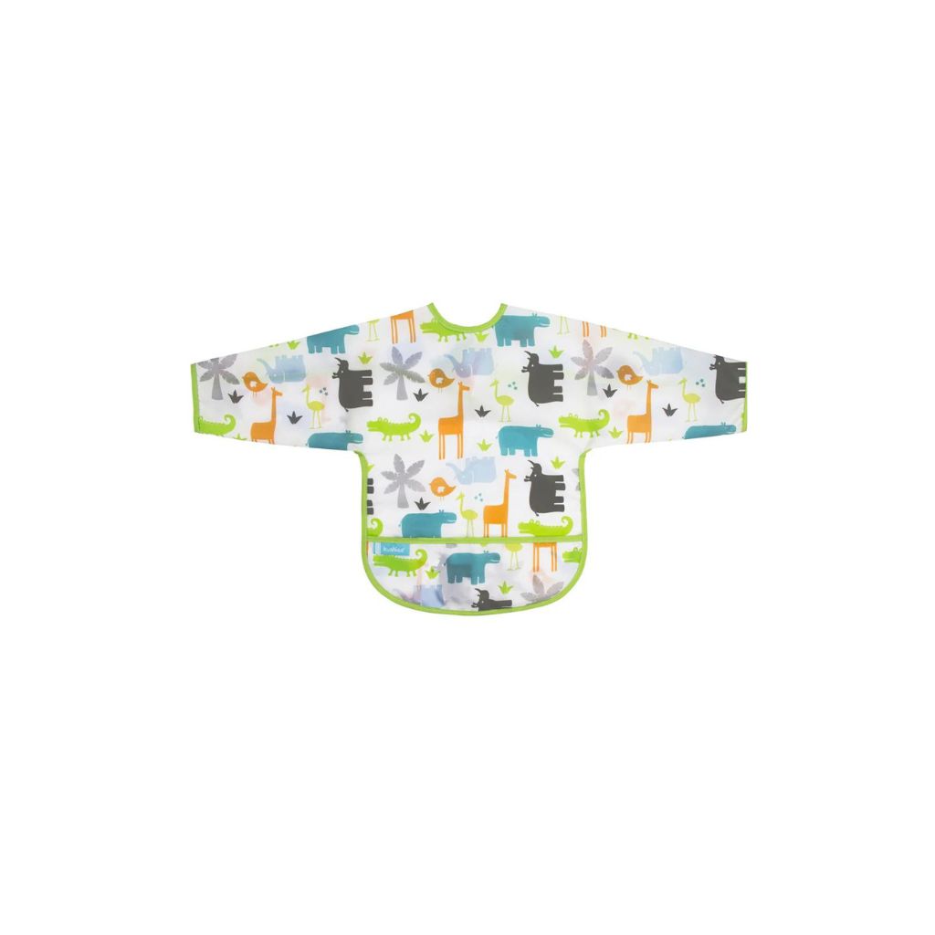 Kushies Waterproof Clean Bib with Sleeves White Jungle