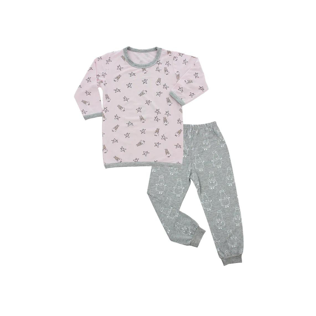 Baa Baa Sheepz Pyjamas Set Pink Small Sheep & Stars + Grey Big Sheepz