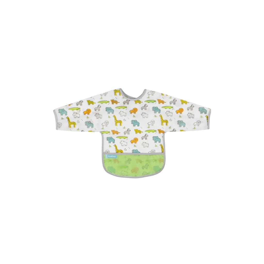 Kushies Waterproof Clean Bib with Sleeves White Little Safari