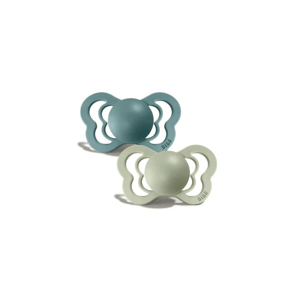 BIBS Couture 2 Pack Island Sea/Sage Silcone Pacifier 6-18 Months