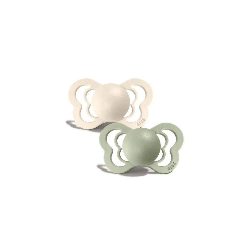 BIBS Couture 2 Pack Ivory/Sage Silcone Pacifier 0-6 Months