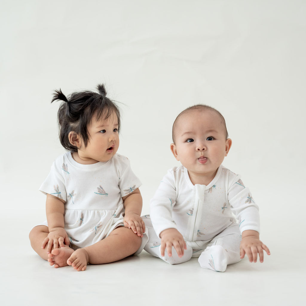 Motherswork x Le Petit Society Baby Organic Kimono Romper in Dragonfly Print