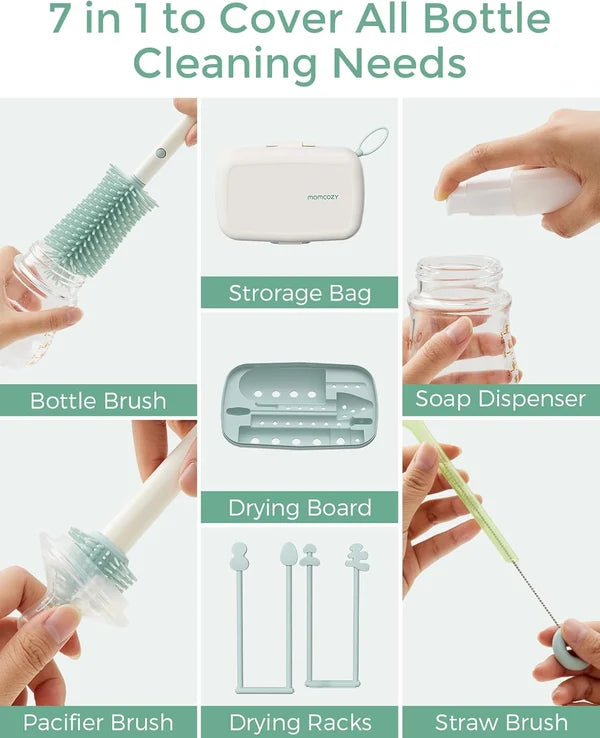 Momcozy 7-in-1 Travel Baby Bottle Cleaning  +Drying Rack Set
