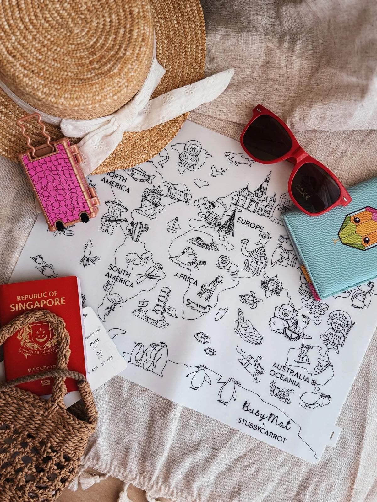 Busymat Travel Mat Capybara Around The World - 40CM X 30CM