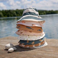 Lassig Sun Protection Bucket Hat, Block Stripes Milky Blue