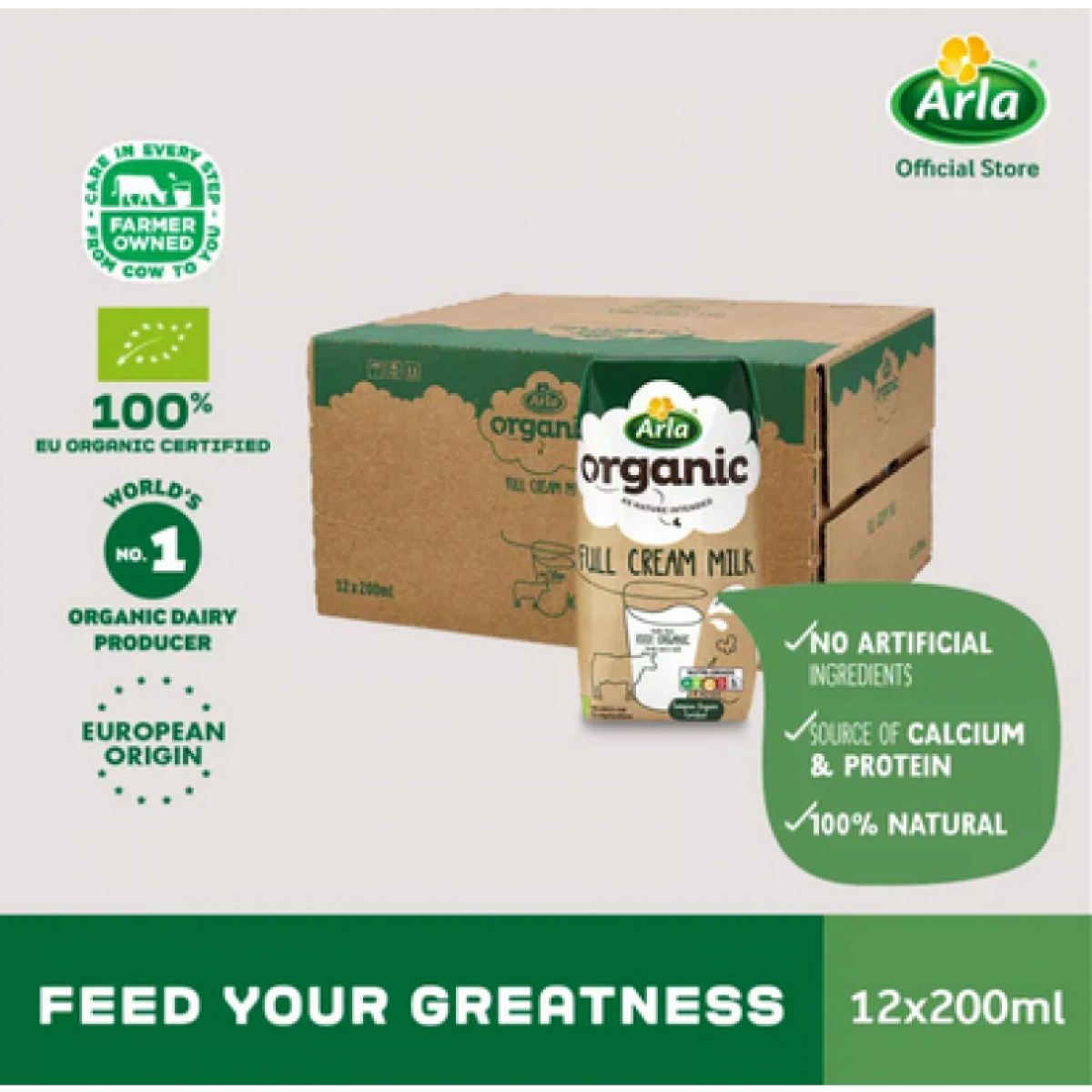 Arla Organic UHT Full Cream Milk (12x200ml)