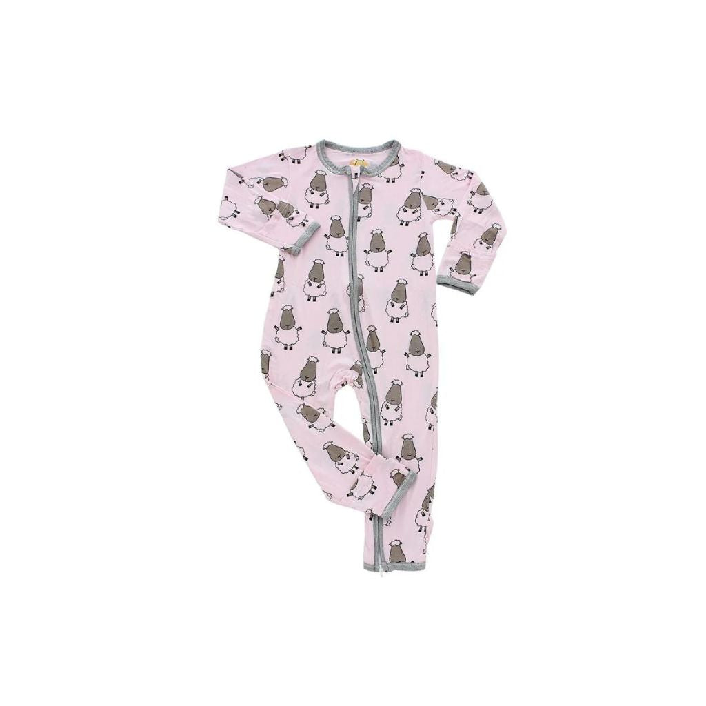 Baa Baa Sheepz Romper Zip Big Sheepz Pink with Grey Border