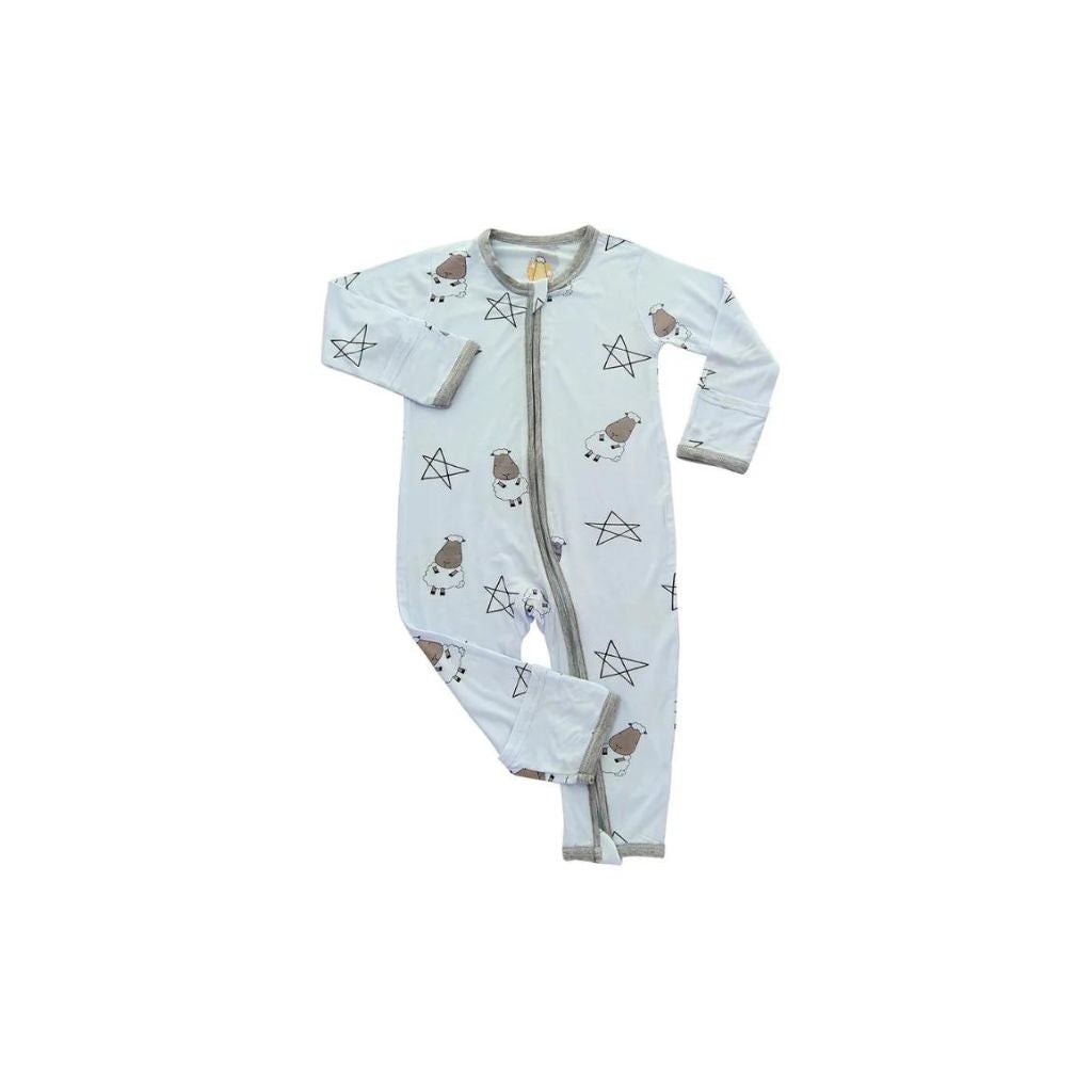 Baa Baa Sheepz Romper Zip Big Star & Sheepz Blue with Grey Border