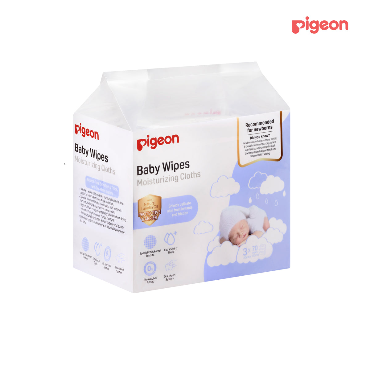 Pigeon Baby Wipes Moisturizing Cloths 70 sheets 3 in 1 Pack