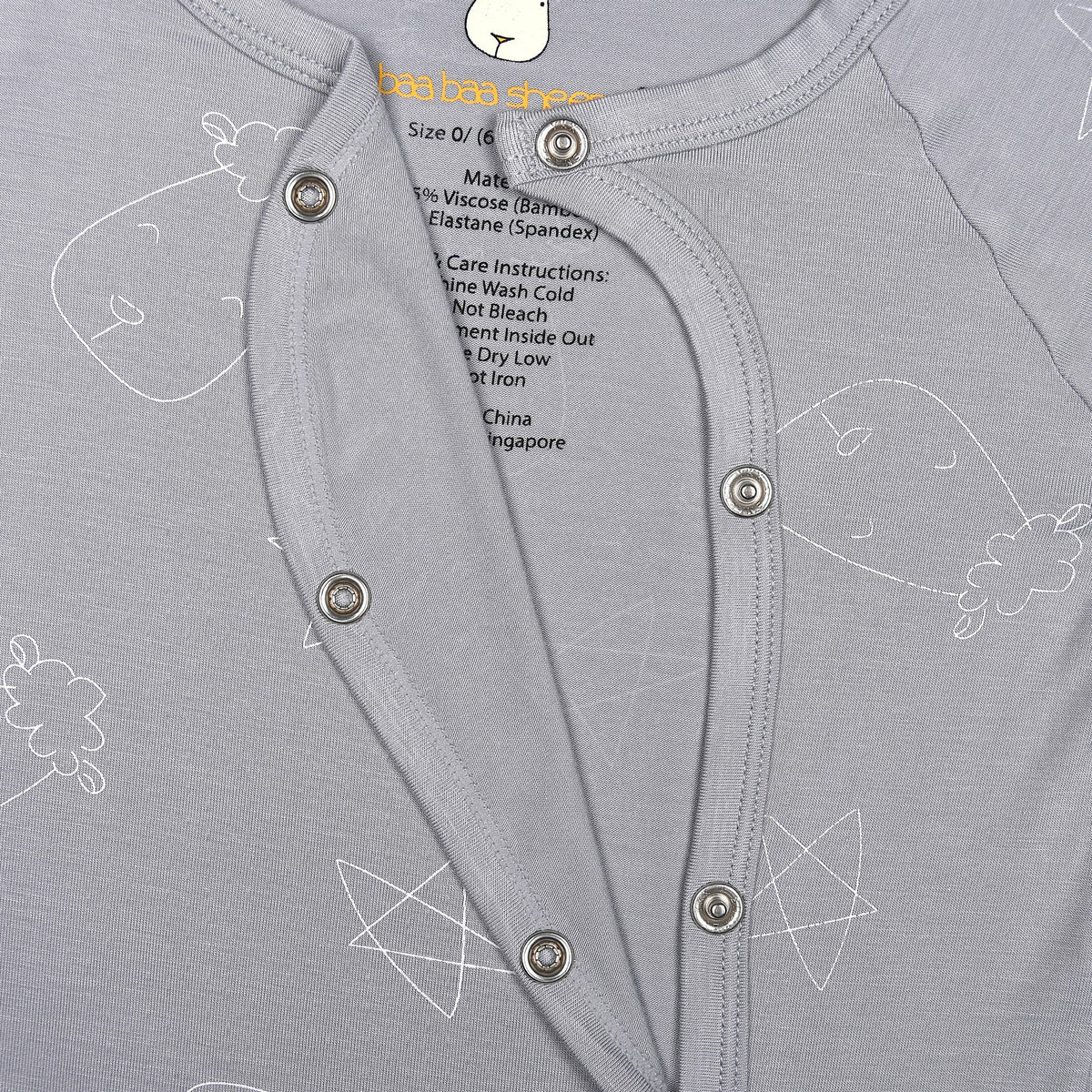 Baa Baa Sheepz Romper Side Snap Cute Big Star & Head - Grey