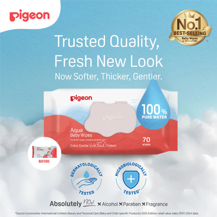Pigeon Aqua Baby Wipes Hard Lid Cover (70 Wipes x 6)
