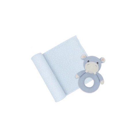 Living Textiles Jersey Swaddle & Rattle Gift Set
