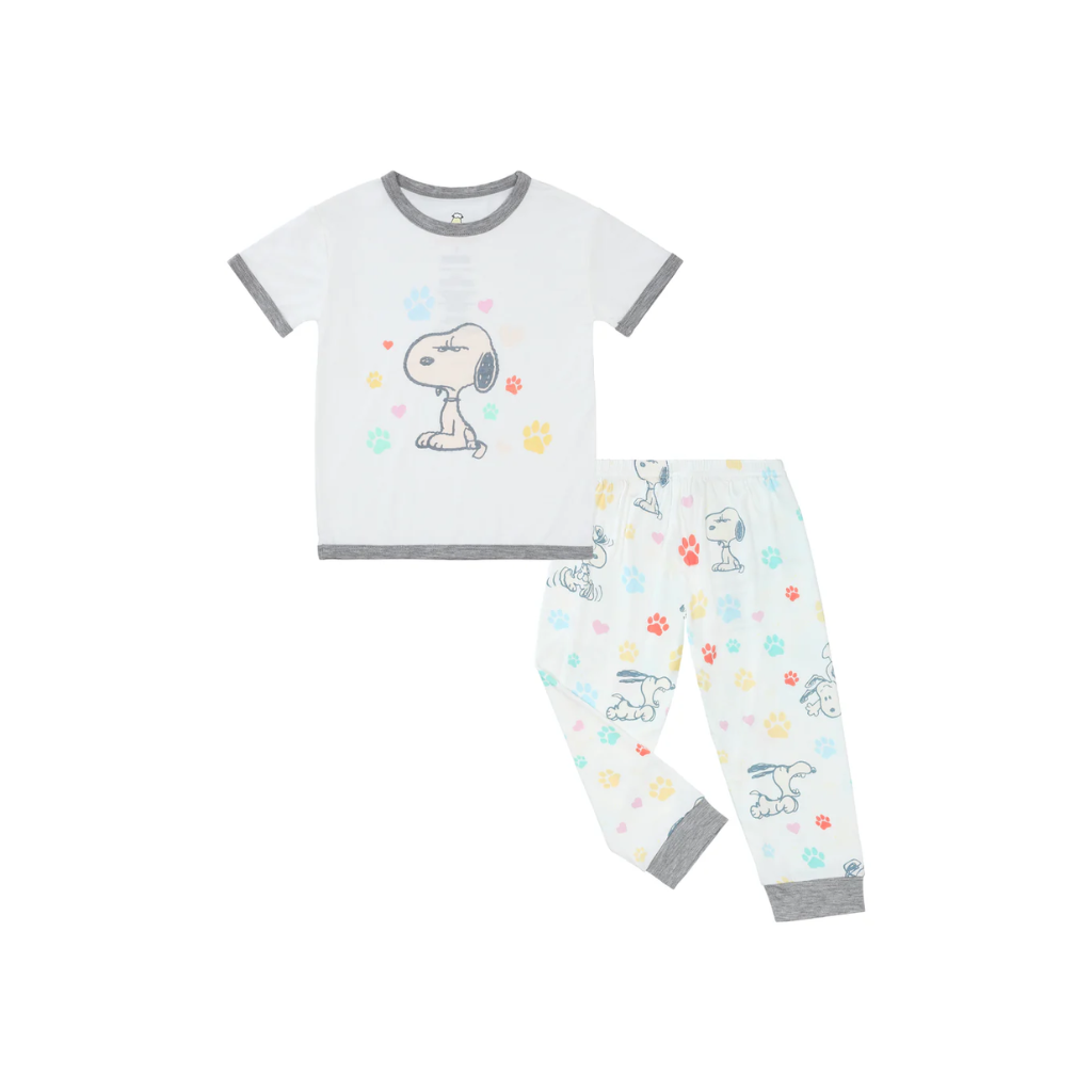 Baa Baa Sheepz x Snoopy Short Sleeve Shirt & Pants Baby Set (White)