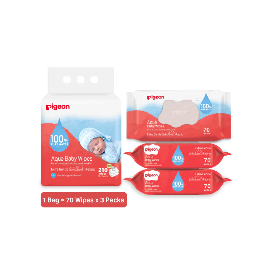 Pigeon Aqua Baby Wipes Hard Lid Cover (70 Wipes x 3)