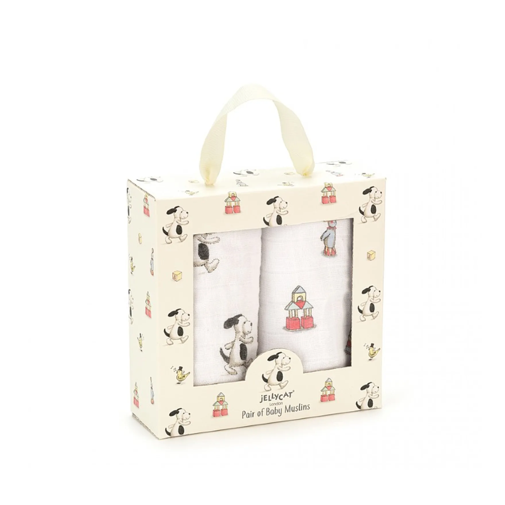 Jellycat Bashful Puppy Pair Of Muslins