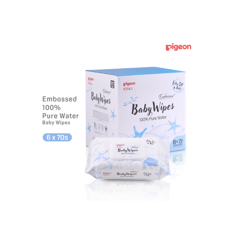 Pigeon Embossed Baby Wipes 100% Pure Water 70s 6 in 1