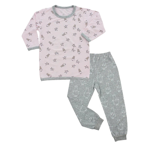 Baa Baa Sheepz Pyjamas Set Pink Small Sheep & Stars + Grey Big Sheepz