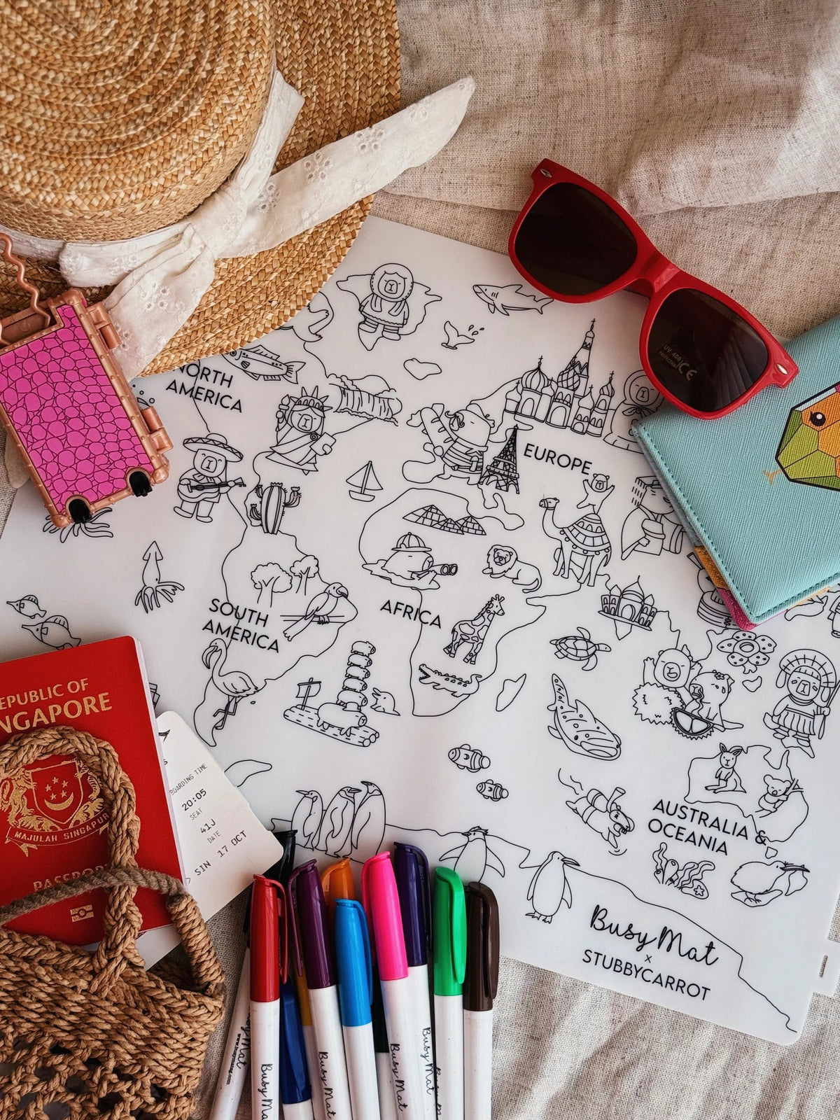 Busymat Travel Mat Capybara Around The World - 40CM X 30CM