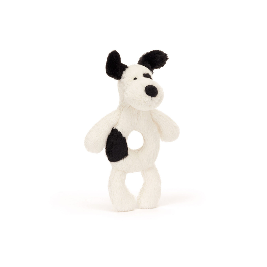 Jellycat Bashful Black & Cream Puppy Ring Rattle