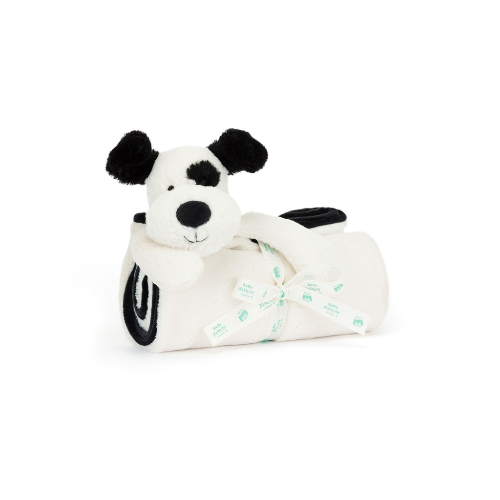  Bashful Black & Cream Puppy 白黒犬 Jellycat Bashful Black & Cream Puppy Blankie | motherswork