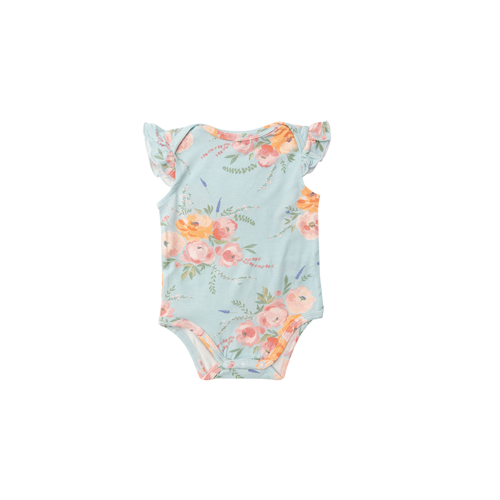 Angel Dear Peonies Girl Ruffle Bodysuit (Blue)