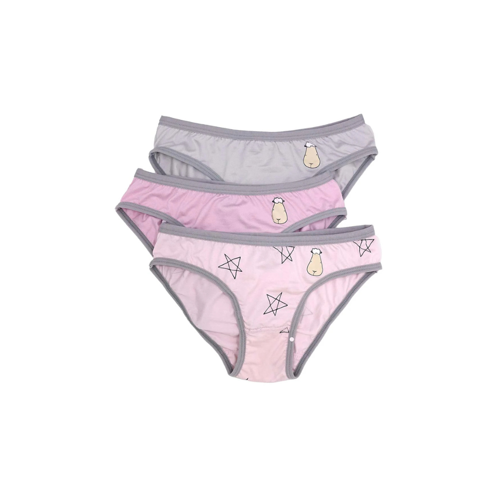 Baa Baa Sheepz Girls Pink Grey Briefs (Set of 3)