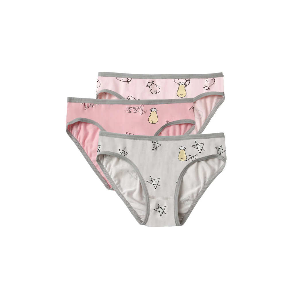 Baa Baa Sheepz Girls Pink Light Grey Briefs (Set of 3)