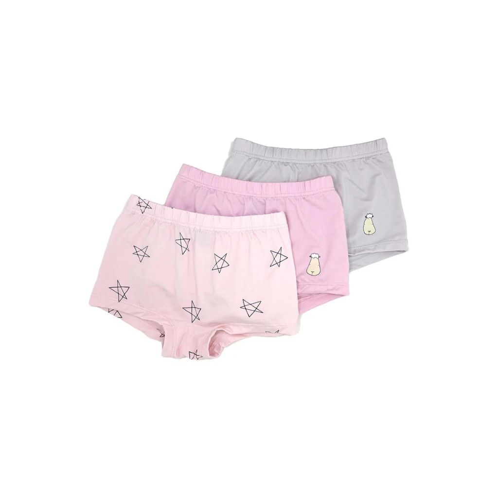 Baa Baa Sheepz Girls Pink Light Grey Boxers (Set of 3)